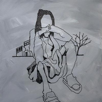 Acrylics and pen on canvas
