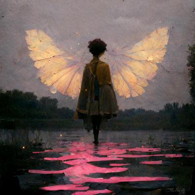 Like a dusk stroll on pink water lilies
